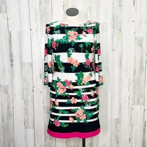 Eliza J Floral Striped Sheath Dress Blue White Preppy Church Office Size 12